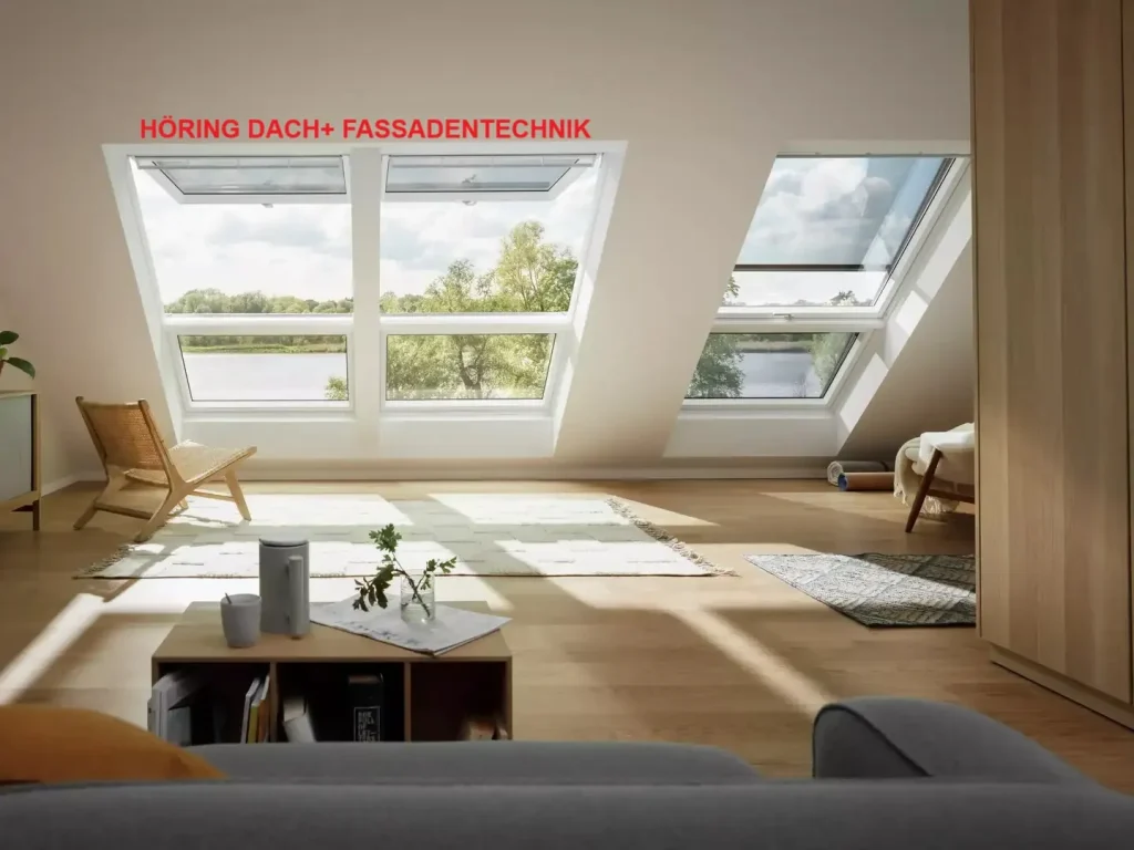 Wohnraum mit großer Fensterkombination im Dach, Visualisierung